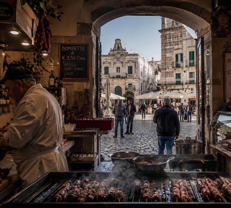 Cisternino, centro storico bianco con fornello pronto