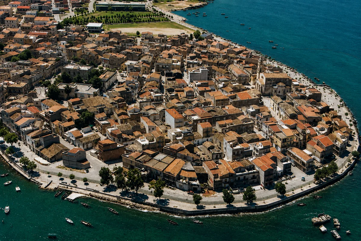 Il borgo di Lesina disteso tra la laguna e il mare, sul lato nord del Gargano